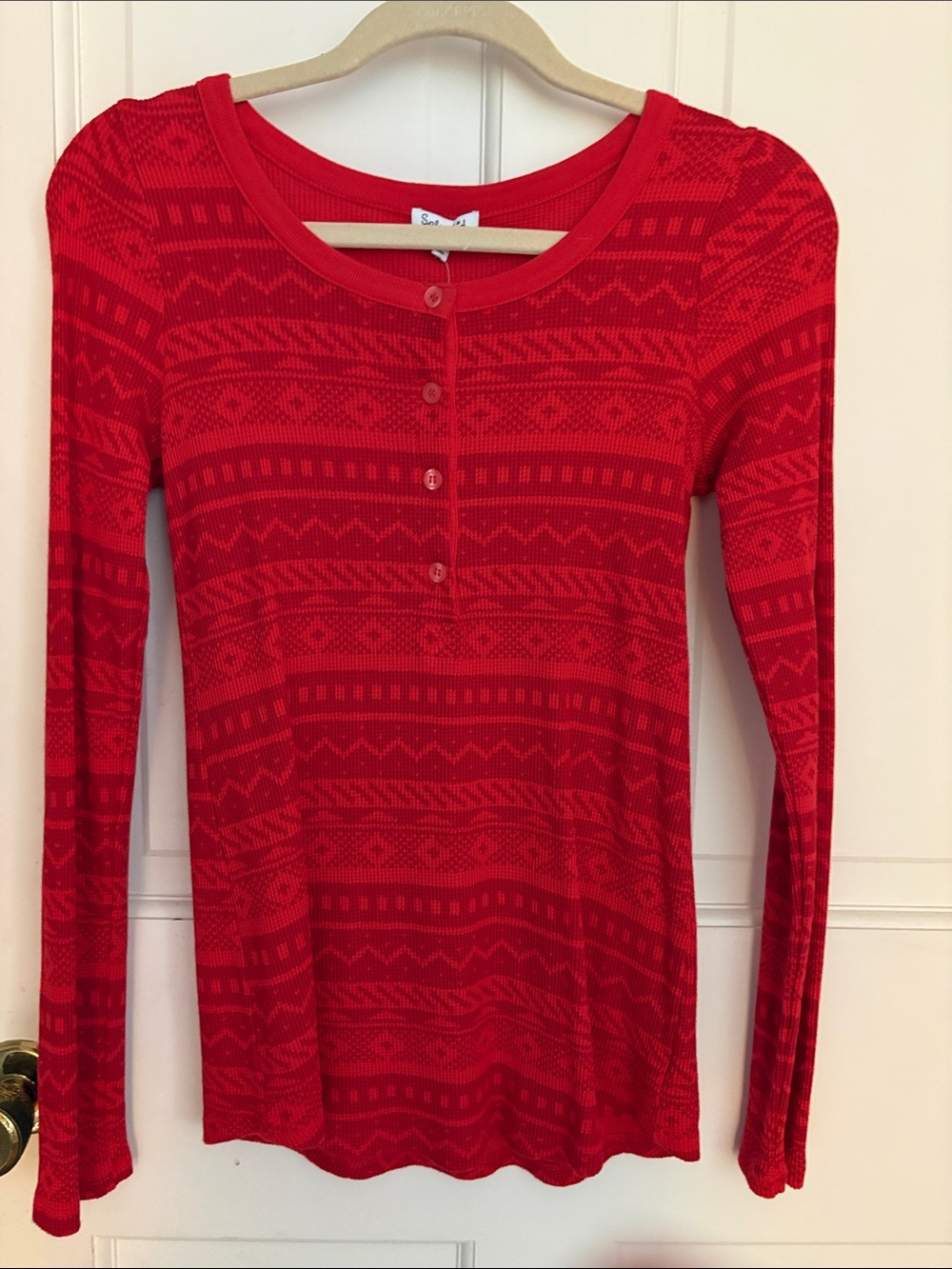 Splendid Red Long-Sleeve Henley Knit Top